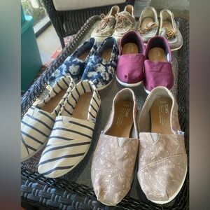 6 pairs FRYE, Toms, Sperry slip on loafer boat shoe bundle